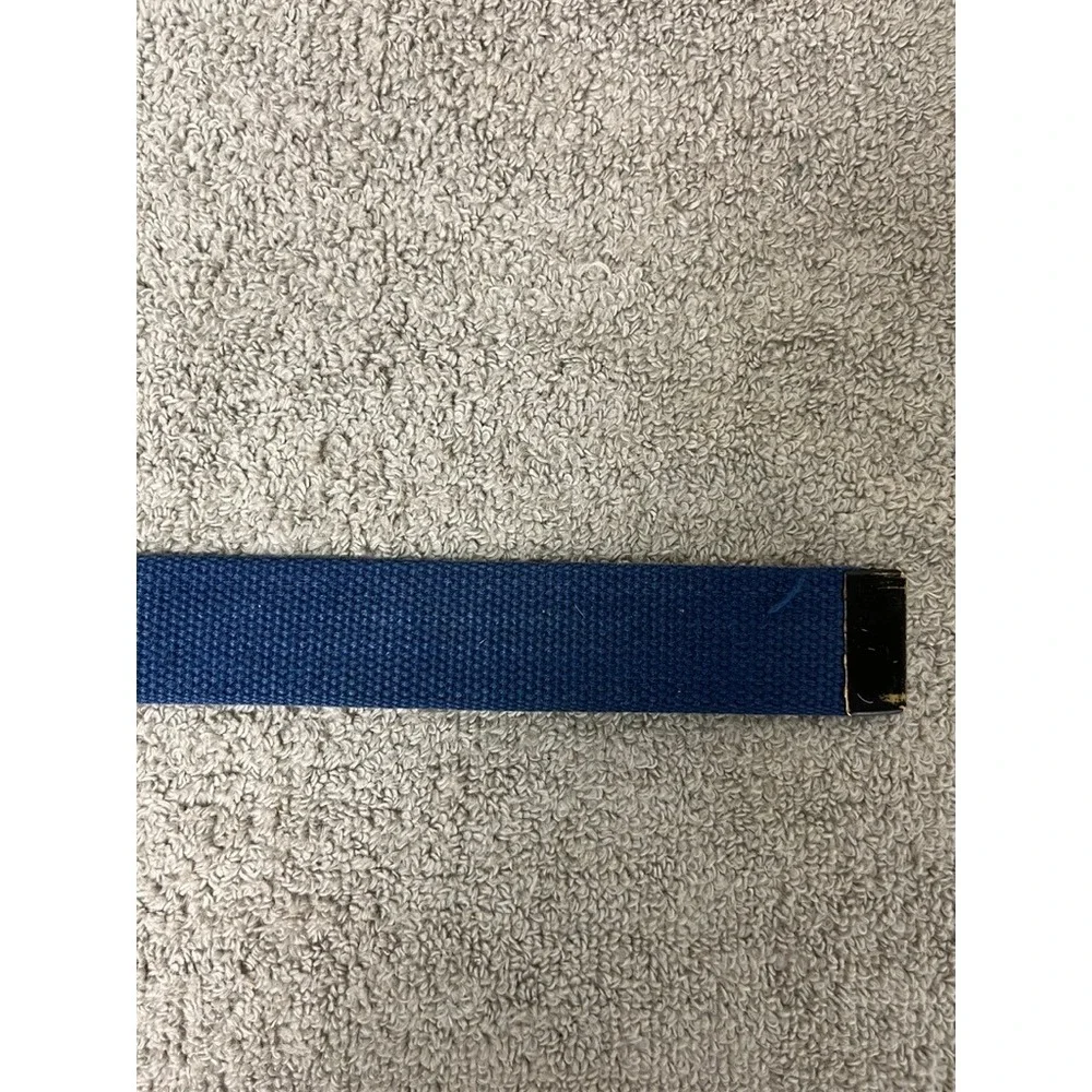Vintage Merit Solid Brass Anchor Crest Web Belt Blue Canvas USA Made Military